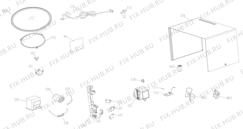 Взрыв-схема микроволновой печи Faure FFM20110WA - Схема узла Section 1